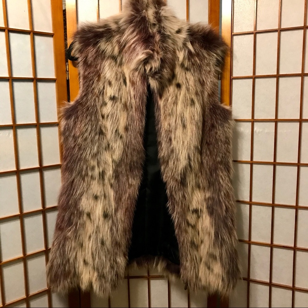 Real Fox Fur Vest Cream and Plum